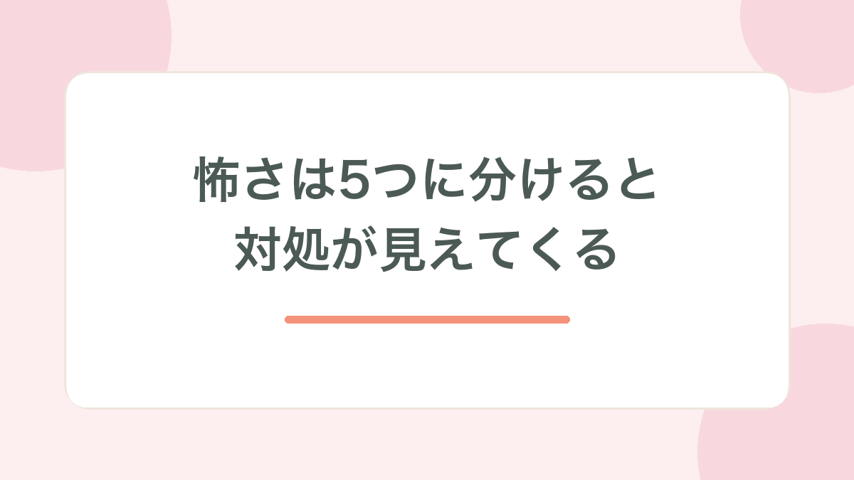 怖さは5つに分けると対処が見えてくる、と示す見出し画像