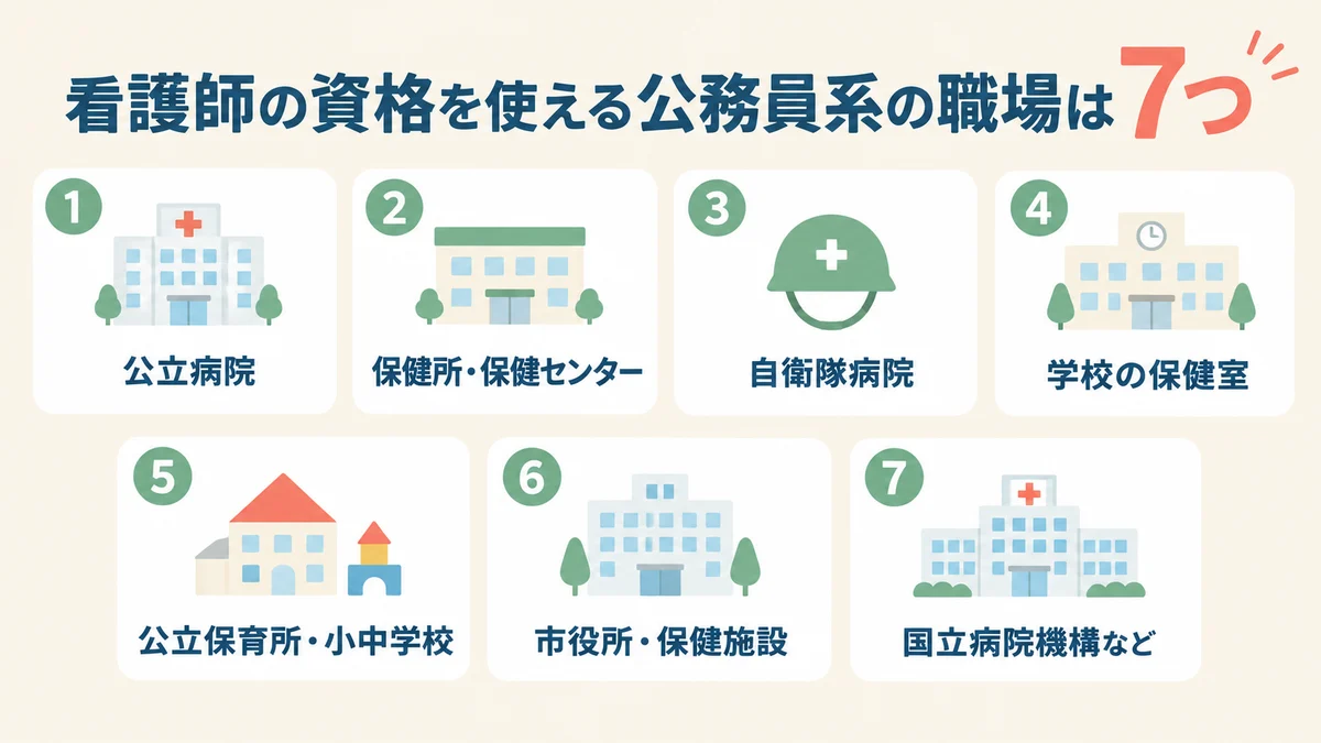 看護師の資格を使える公務員系の職場は7つ