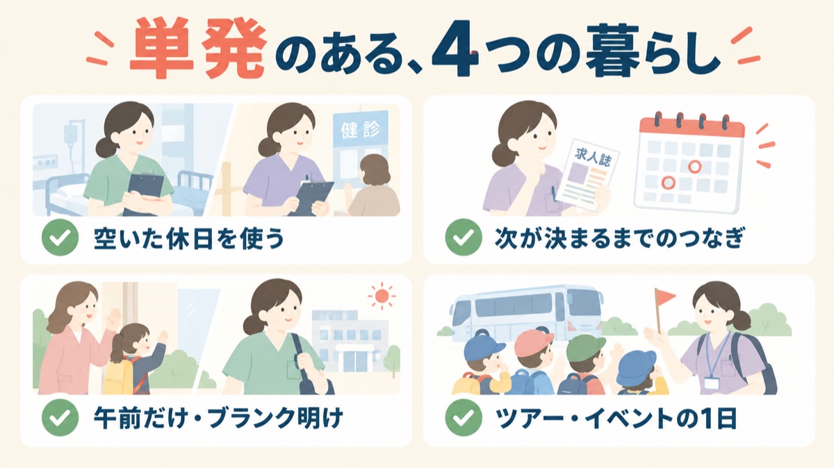 単発のある4つの暮らし：空いた休日を使う・次が決まるまでのつなぎ・午前だけやブランク明け・ツアーやイベントの1日